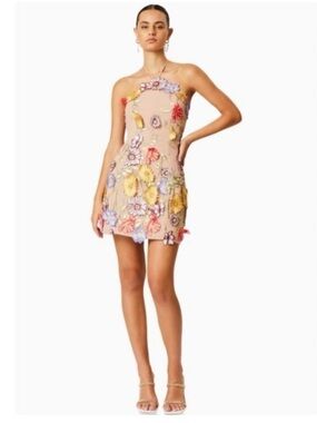 Elliatt 3D floral appliqué Embroidered halter Dress